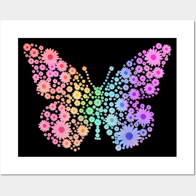 Rainbow Flower Spring Butterfly Silhouette Wall Art by Art by Deborah Camp